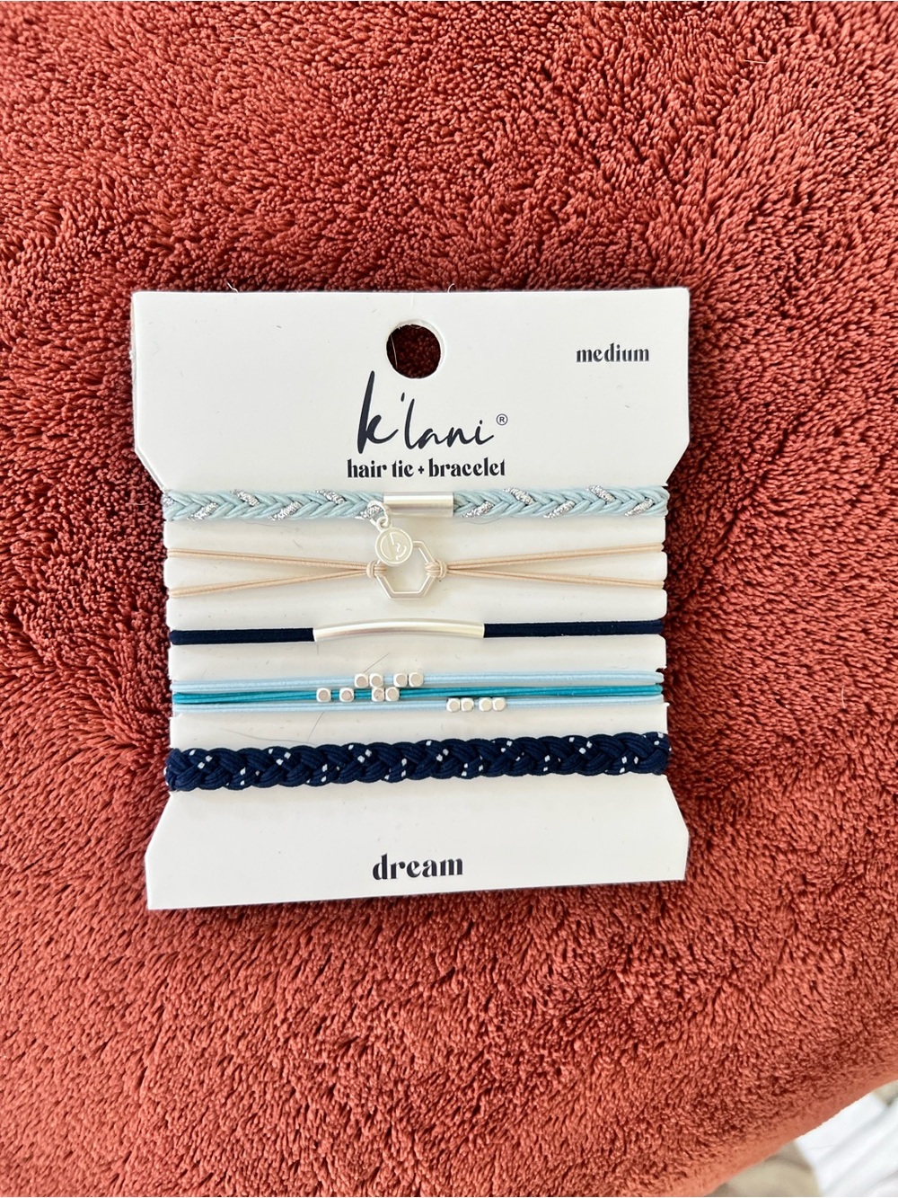 Lani Braided & Beaded Hair Tie Bracelet Set - Navy, Light Blue & Cream